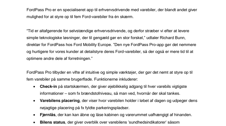 Ny FordPass Pro-app gør arbejdslivet nemmere