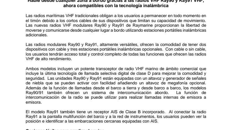 Raymarine: Hable desde cualquier zona a bordo gracias a las radios VHF Ray90 y Ray91 VHF, ahora compatibles con la tecnología inalámbrica