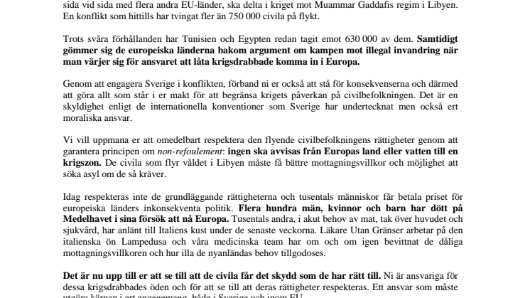 Öppet brev från Läkare Utan Gränser till Fredrik Reinfeldt om Libyen