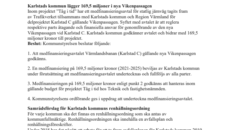 Kommunstyrelsen i korthet den 22 januari