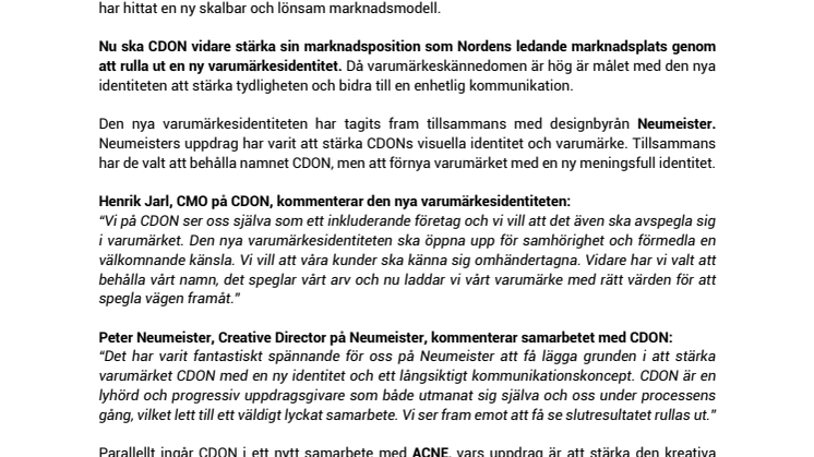 CDON lanserar ny varumärkesidentitet och stärker sin marknadsposition - ​i ett samarbete med byråerna Neumeister och ACNE