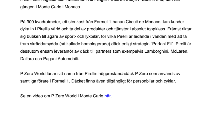 Pirelli öppnar P Zero World i Monte Carlo