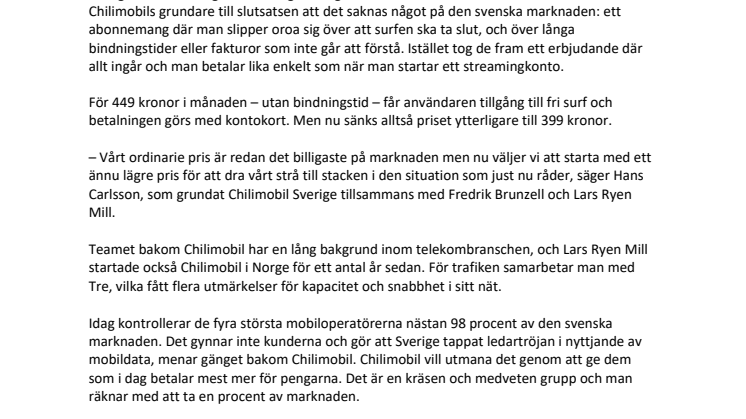 Chilimobil kommer till Sverige – ska utmana jättarna med fri surf