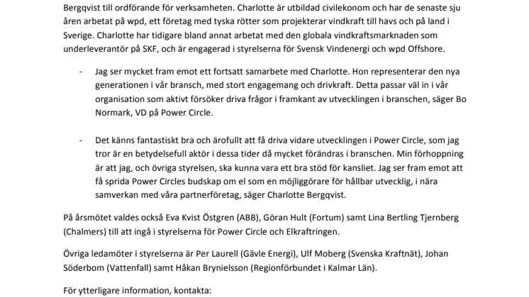 Charlotte Bergqvist ny ordförande för Power Circle