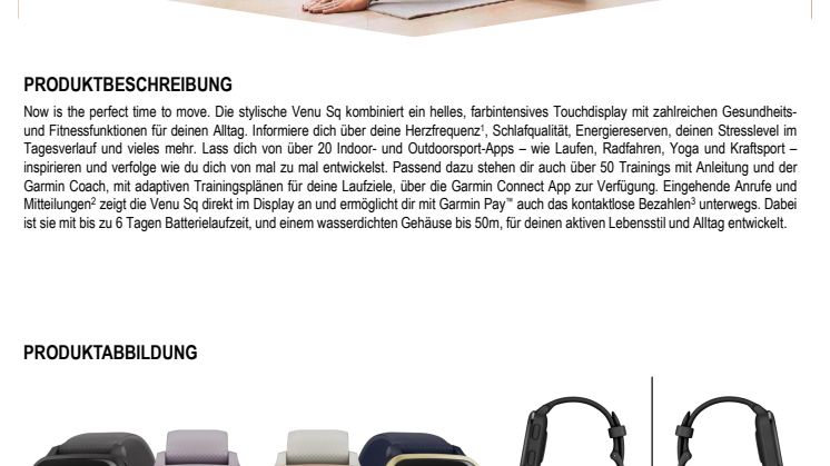 Datenblatt Garmin Venu Sq