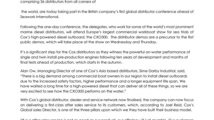 Cox Distributors Touch Down for Global Conference Ahead of Seawork