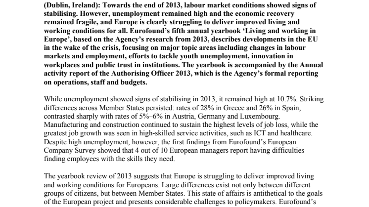 Europe is struggling to deliver improved living and working conditions for all