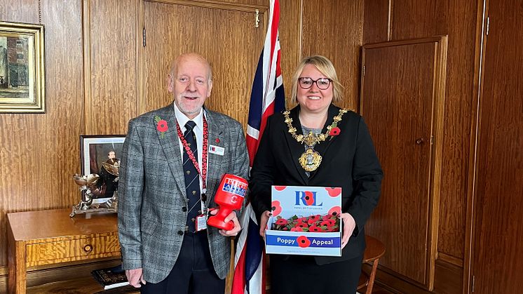 Councillor Sandra Walmsley, the Mayor of Bury pictured with Rod Lloyd, Poppy Appeal organiser in Bury