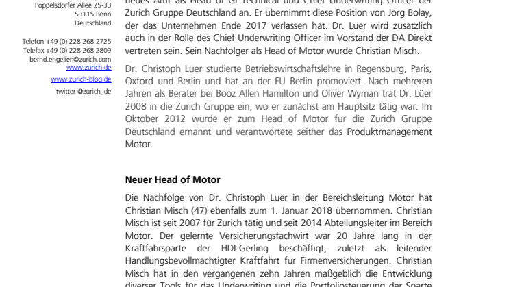 Dr. Christoph Lüer ist Head of GI Technical und Chief Underwriting Officer