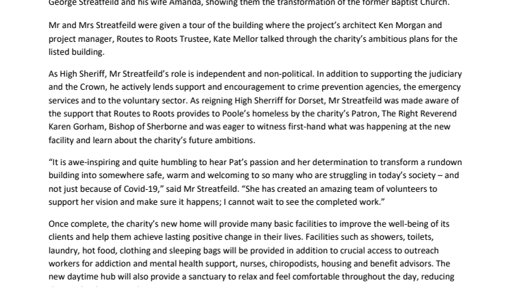 Dorset’s High Sherriff Inspired by Routes to Roots’ ‘A Place for Change’ 