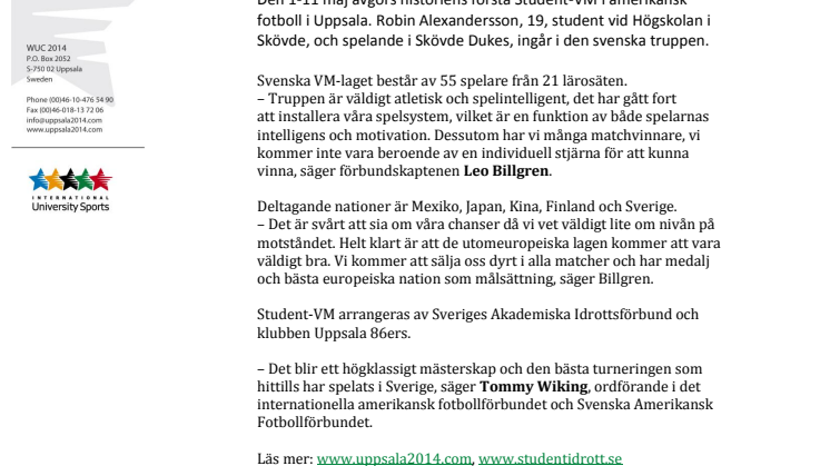Skövdestudent till Student-VM i amerikansk fotboll