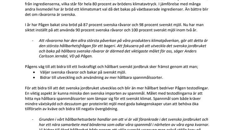 Svenska råvaror i centrum för Pågens hållbarhetsarbete 