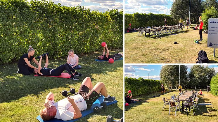 Träning i Mercatus trädgård under ledning av Lina Holmquist