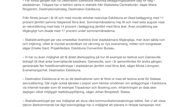 ​Destination Eskilstuna vässar destinationsarbetet med servicelösning från Statea & Benchmarking Alliance