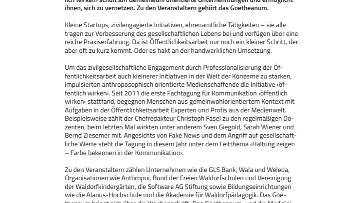 Haltung zeigen – Farbe bekennen. Fachtagung ‹öffentlich wirken› am 3. und 4. November 2017 in Bochum