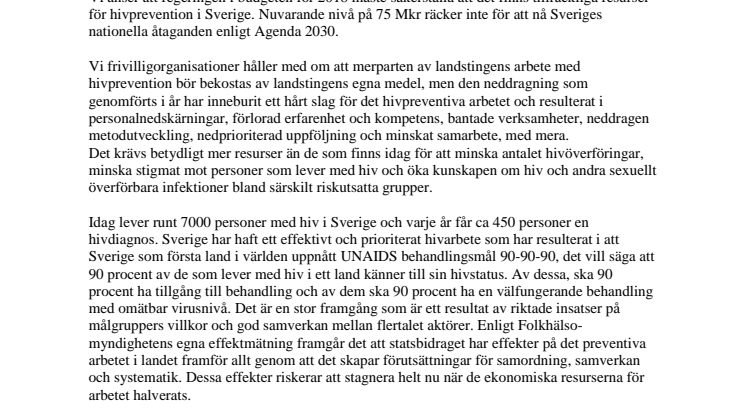 Civilsamhället säger nej till regeringens budget för hivarbete - pengarna räcker inte!