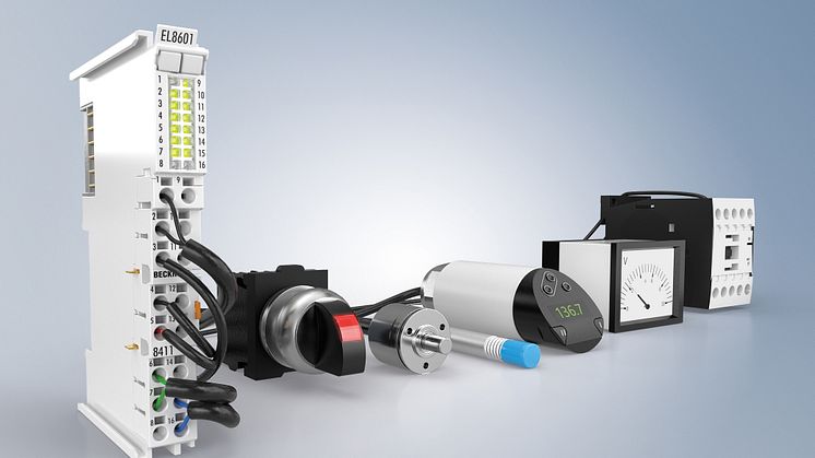 Bara 12 mm bred och med en kombination av upp till tolv signalgränssnitt gör att EtherCAT-plinten EL8601-8411 går att använda högflexibelt.