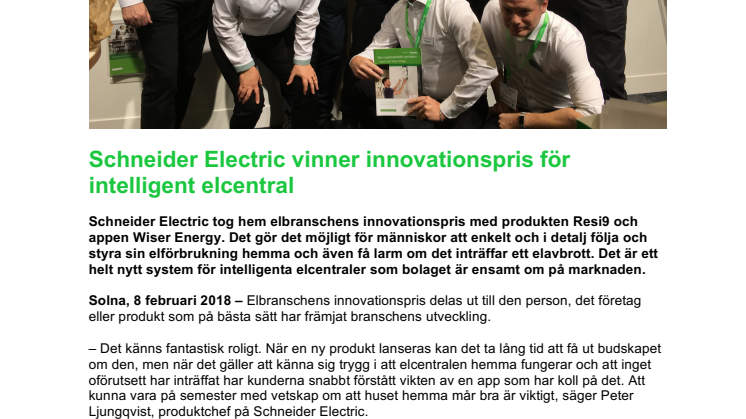 Schneider Electric vinner innovationspris för intelligent elcentral