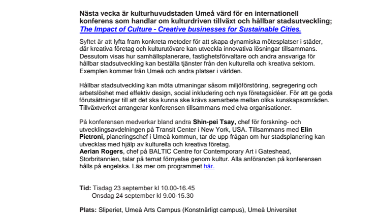 Kultur och stadsutveckling tema för internationellt möte i Umeå