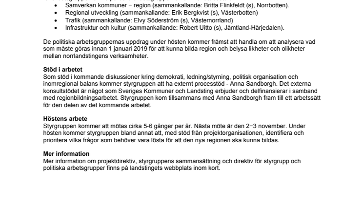 Bilaga till pressmeddelande - Nu startar förberedelserna för regionbildning i Norrland. 