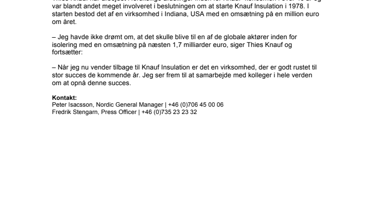 Ny koncernchef for Knauf Insulation 
