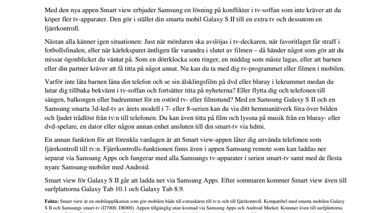 Samsungs app Smart view gör mobilen till en extra tv