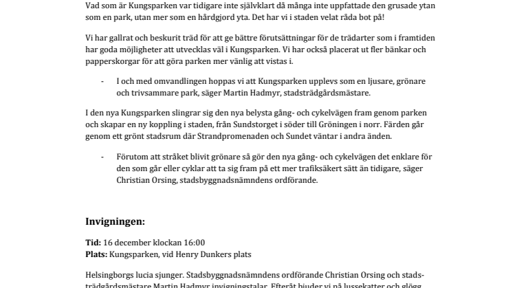 ​Pressinbjudan: Vi inviger nya Kungsparken