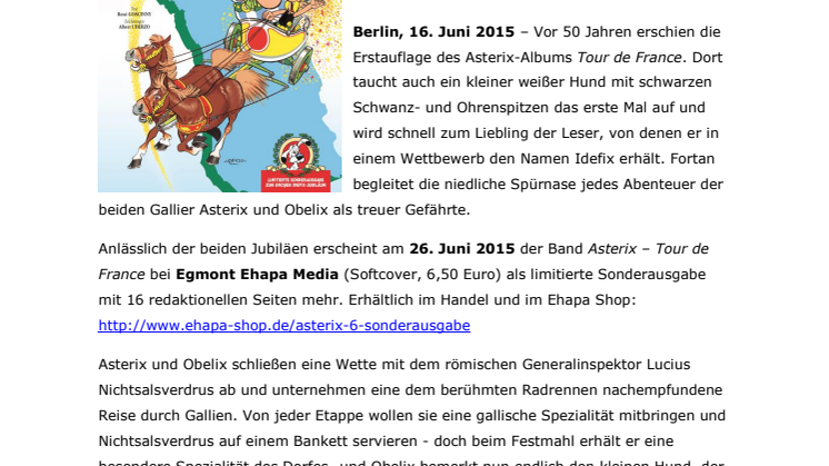 50 Jahre Idefix - „Asterix – Tour de France“ die limitierte Sonderausgabe ab 26. Juni 2015 im Handel!