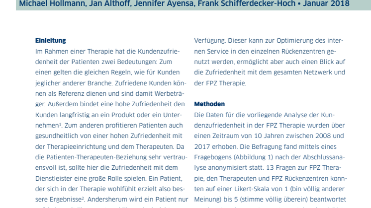 Handout zur FPZ Studie "Kundenzufriedenheit als Schlüsselfaktor einer erfolgreichen Therapie"