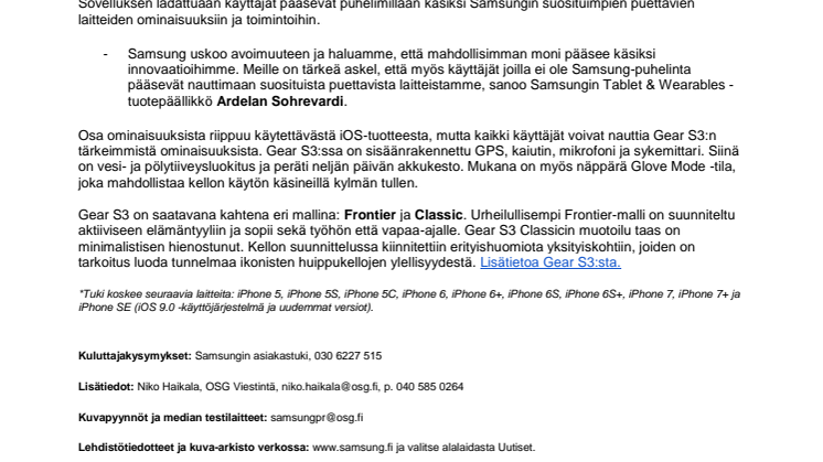 Samsungin wearables-tuoteryhmä sai iOS-tuen