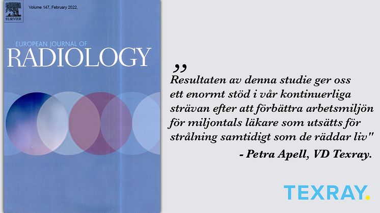 Den vetenskapliga tidskriften "European Journal of Radiology﻿" publicerar en artikel med forskning som visar att Texray strålskyddsutrustning reducerar upp till 97 % strålning under kliniska ingrepp