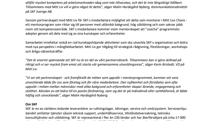 SKF tar sitt hållbarhetsarbete mot nästa steg – inleder samarbete med Mitt Liv 