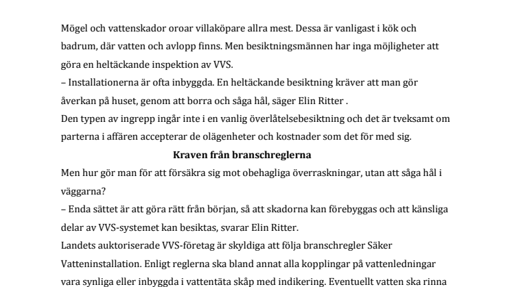 De värsta felen upptäcks inte vid besiktningar - Begär intyg från den som installerar VVS