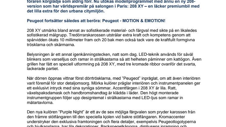 Peugeot på bilsalongen i Paris: Peugeot 208 XY – exklusiv och urban småbil