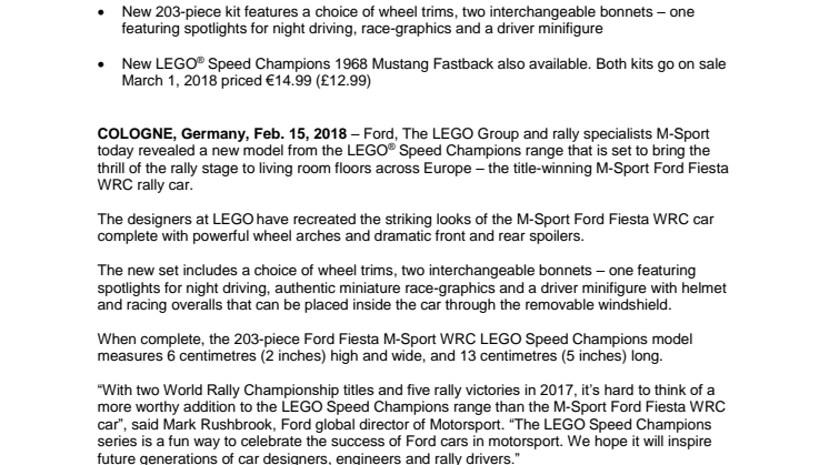 Ford afslører LEGO-udgave af Ford Fiesta WRC