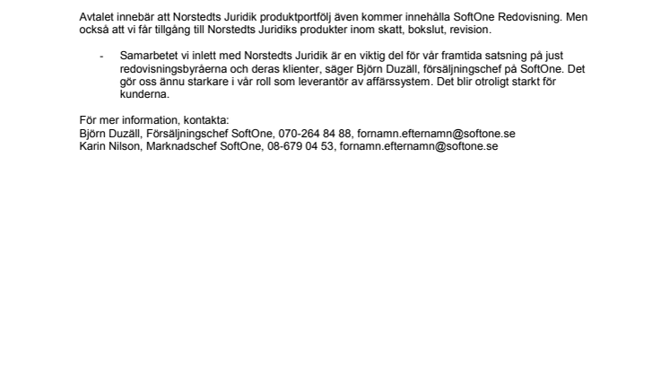 SoftOne inleder samarbete med Norstedts Juridik