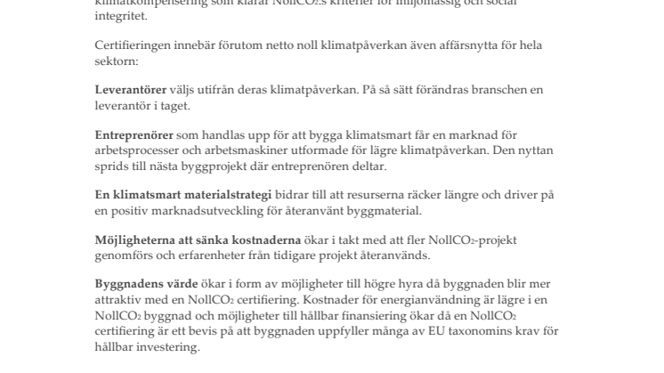 Ny certifiering för klimatneutrala byggnader lanseras under World Green Building Week: NollCO2
