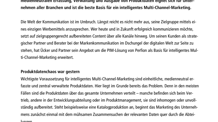 Fit für die Kommunikation von morgen: Ücker und Partner bietet Perfion PIM-System 