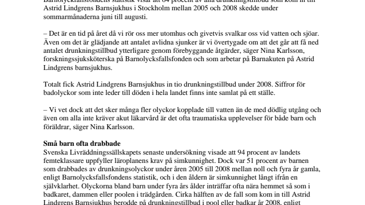 Hälften av alla drunkningsolyckor sker i grunda vatten