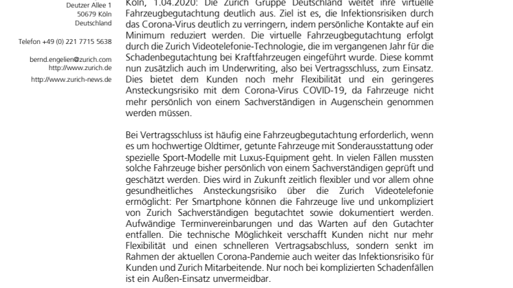 Infektionsrisiko senken: Zurich weitet virtuelle Fahrzeugbegutachtung aus