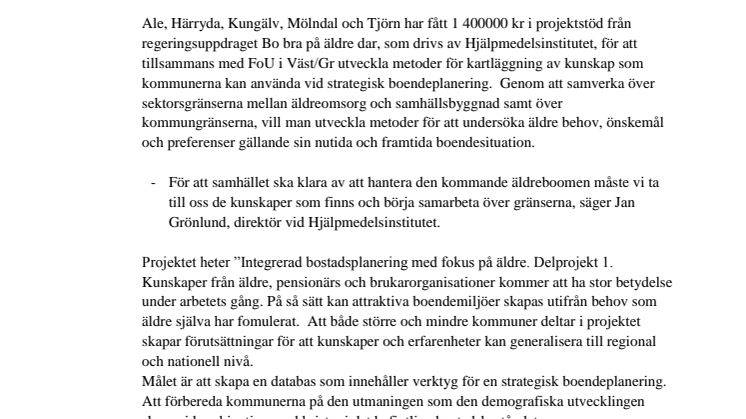 Kommuner i Västra Götaland samarbetar för äldres boende