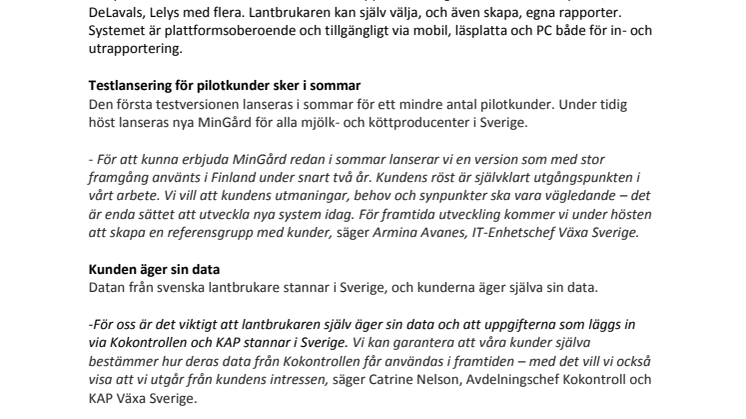 MinGård™ managementsystemet för mjölk- och köttföretagare 