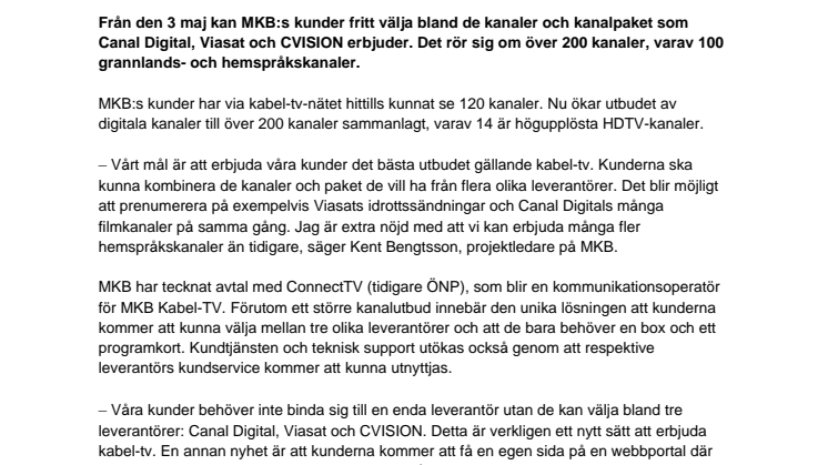 MKB:s nya kabel-tv: Bredare utbud och större valfrihet för kunderna