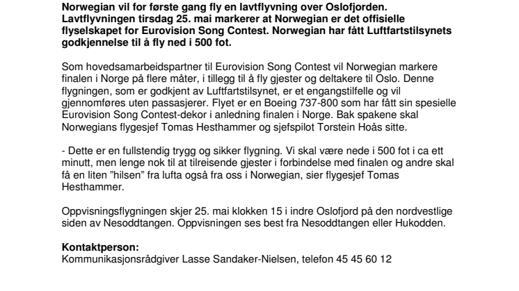 Norwegian med oppvisningsflygning tirsdag 25. mai 