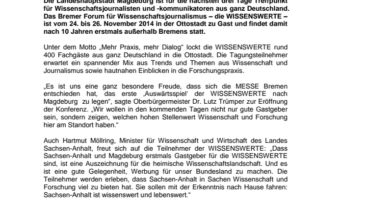 Nationale Fachkonferenz WISSENSWERTE gestartet