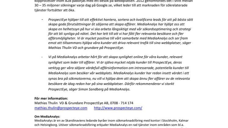 ProspectEye ingår samarbete med MediaAnalys