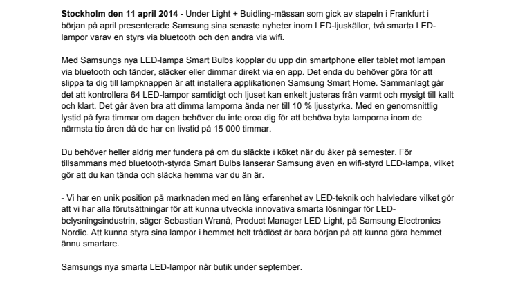 Samsung lanserar smarta LED-lampor