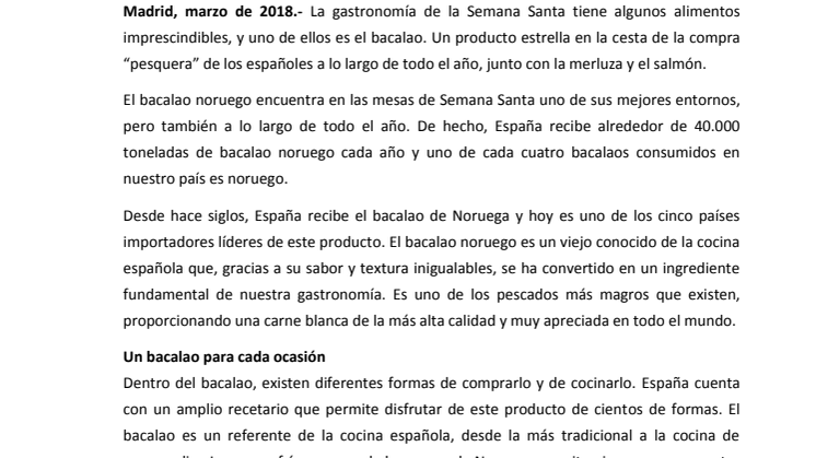 El bacalao noruego, la tradición en Semana Santa 
