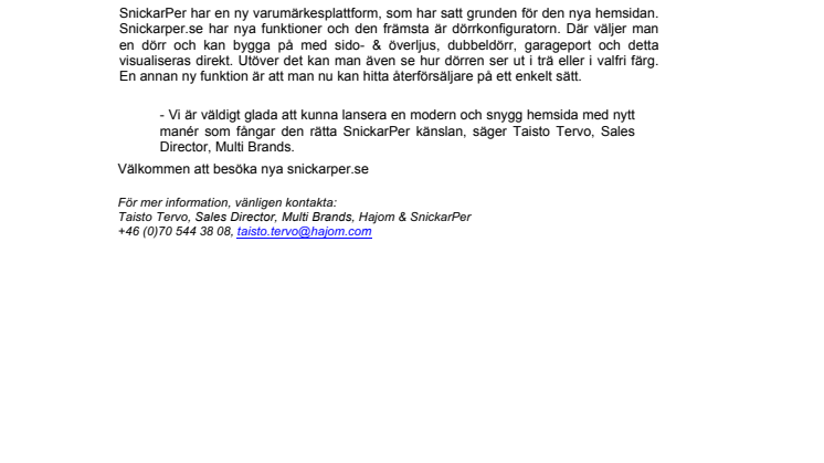 SnickarPer lanserar ny hemsida