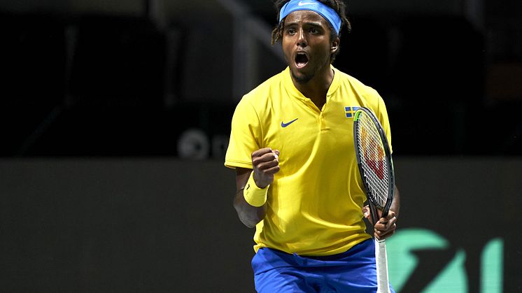 Den 4-5 mars 2022 spelar Davis Cup-laget en kvalmatch mot Japan i Helsingborg Arena. På bild: Elias Ymer. Foto: Mateo Villalba